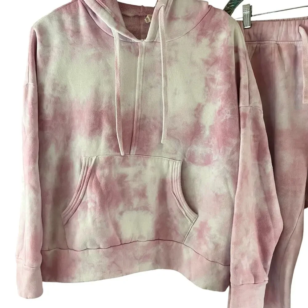 Free People Movement Work It Out Tie Dye Hoodie Pants Set Medium Pink - Picture 2 of 9